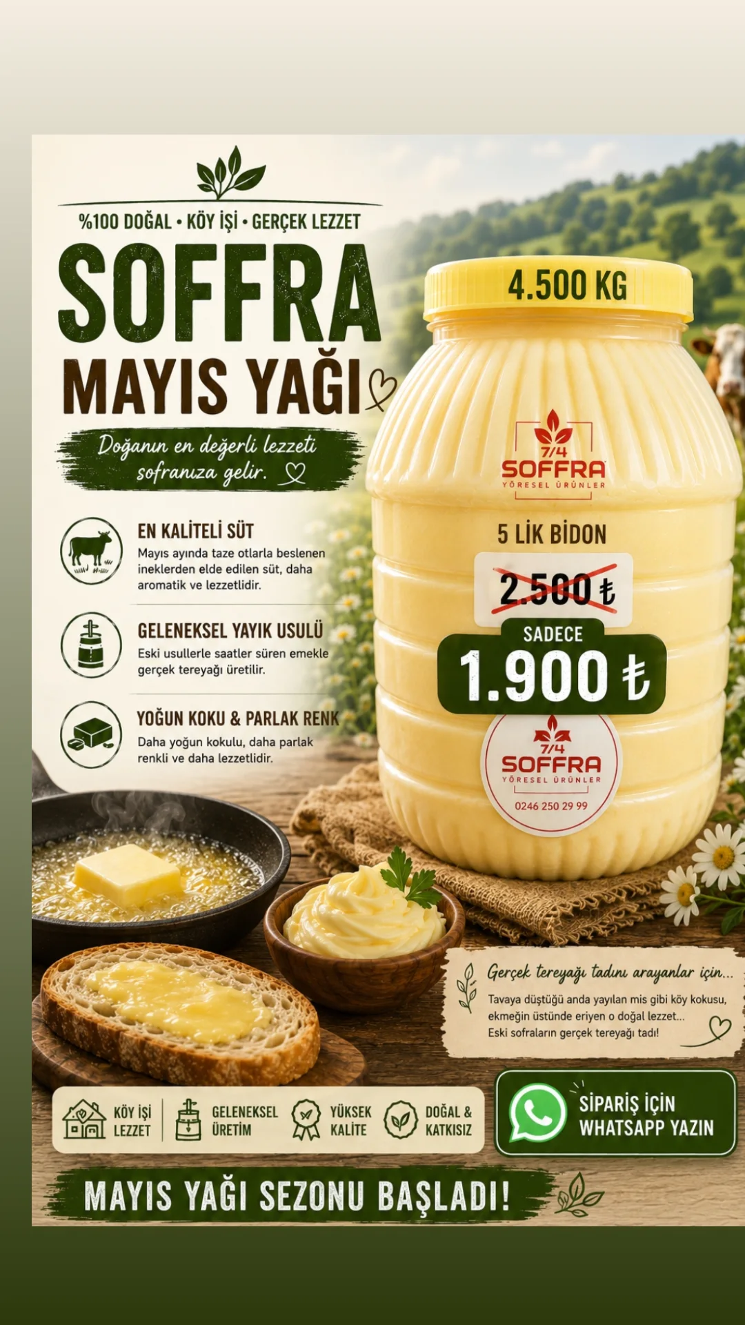 Yayık Tereyağı 5 lik Bidon (4,5- 4,6 kg)