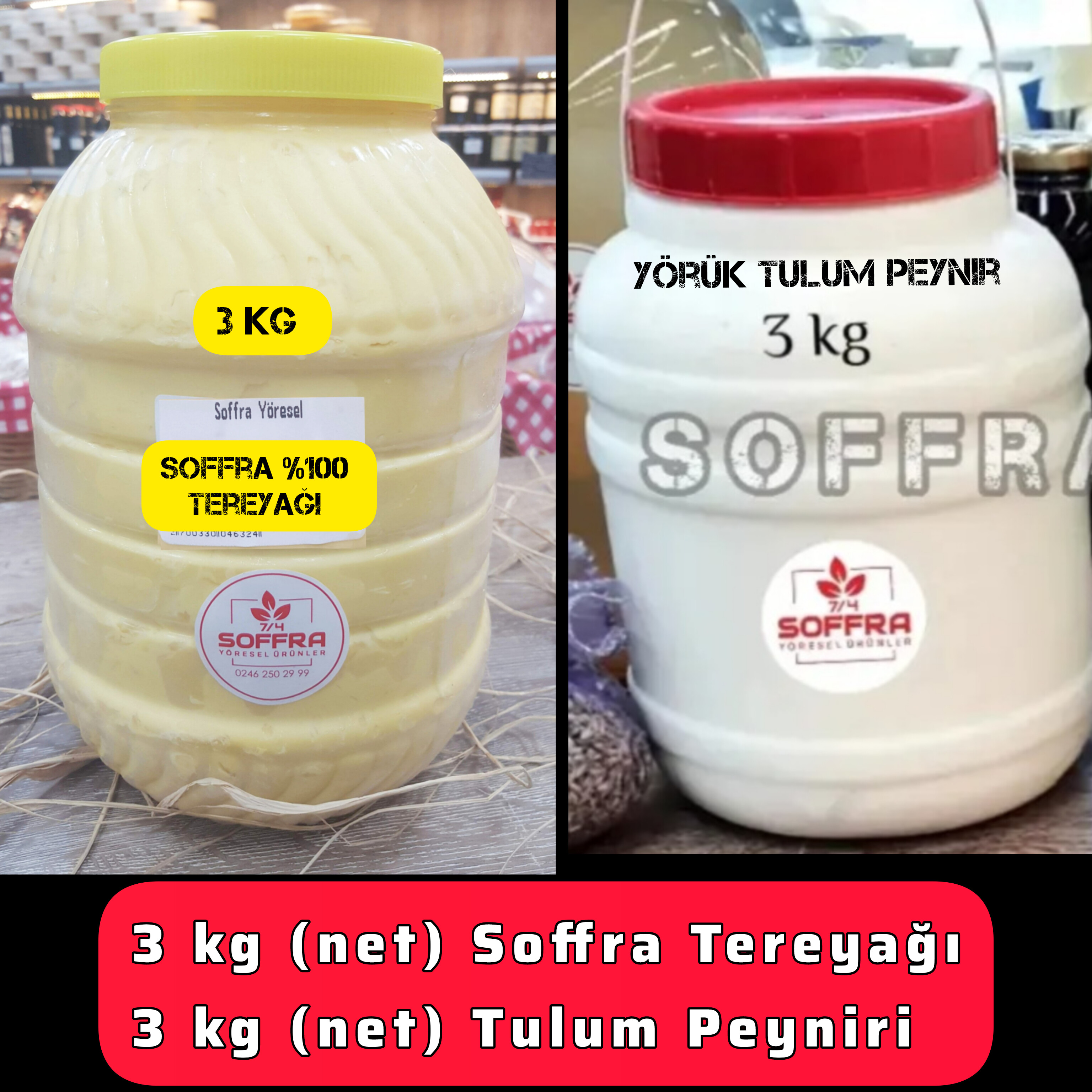 Soffra %100 Doğal El Emeği Tereyağ Net 3 kg Bidon + 3 kg Yörük Tulum Peynir